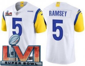 Wholesale Cheap Women\'s Los Angeles Rams #5 Jalen Ramsey Limited White Alternate 2022 Super Bowl LVI Bound Vapor Jersey
