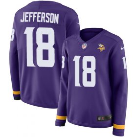 Wholesale Cheap Nike Vikings #18 Justin Jefferson Purple Team Color Women\'s Stitched NFL Limited Therma Long Sleeve Jersey