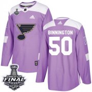 Wholesale Cheap Adidas Blues #50 Jordan Binnington Purple Authentic Fights Cancer 2019 Stanley Cup Final Stitched NHL Jersey