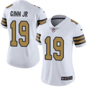 Wholesale Cheap Nike Saints #19 Ted Ginn Jr White Women\'s Stitched NFL Limited Rush Jersey