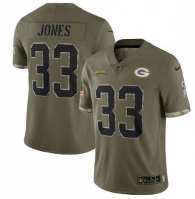 Wholesale Cheap Men\'s Green Bay Packers #33 Aaron Jones 2022 Olive Salute To Service Limited Stitched Jersey