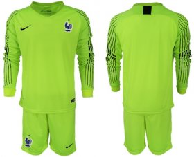 Wholesale Cheap France Blank Shiny Green Goalkeeper Long Sleeves Soccer Country Jersey
