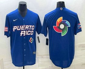 Cheap Men\'s Puerto Rico Baseball 2023 Royal World Big Logo With Patch Classic Stitched Jersey
