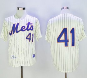Wholesale Cheap Mitchell And Ness 1969 Mets #41 Tom Seaver Cream(Blue Strip) Throwback Stitched MLB Jersey