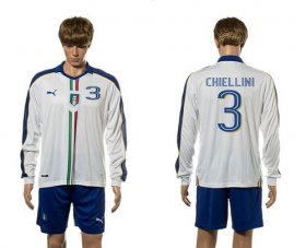 Wholesale Cheap Italy #3 Chiellini White Away Long Sleeves Soccer Country Jersey