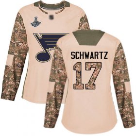 Wholesale Cheap Adidas Blues #17 Jaden Schwartz Camo Authentic 2017 Veterans Day Stanley Cup Champions Women\'s Stitched NHL Jersey