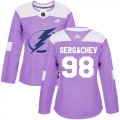Wholesale Cheap Adidas Lightning #98 Mikhail Sergachev Purple Authentic Fights Cancer Women's Stitched NHL Jersey