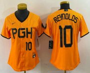 Wholesale Cheap Women's Pittsburgh Pirates #10 Bryan Reynolds Number Yellowd 2023 City Connect Stitched Jersey1