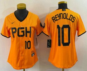 Wholesale Cheap Women\'s Pittsburgh Pirates #10 Bryan Reynolds Number Yellowd 2023 City Connect Stitched Jersey1