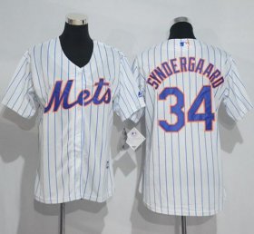 Wholesale Cheap Mets #34 Noah Syndergaard White(Blue Strip) Women\'s Home Stitched MLB Jersey