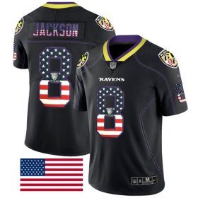 Wholesale Cheap Nike Ravens #8 Lamar Jackson Black Men\'s Stitched NFL Limited Rush USA Flag Jersey