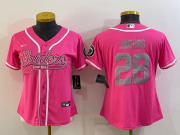 Wholesale Cheap Women's Las Vegas Raiders #28 Josh Jacobs Pink With Patch Cool Base Stitched Baseball Jersey
