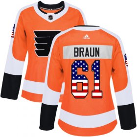 Wholesale Cheap Adidas Flyers #61 Justin Braun Orange Home Authentic USA Flag Women\'s Stitched NHL Jersey