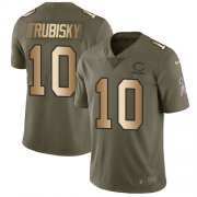 Wholesale Cheap Nike Bears #10 Mitchell Trubisky Olive/Gold Youth Stitched NFL Limited 2017 Salute to Service Jersey