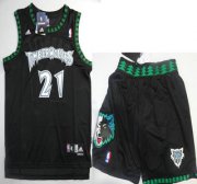 Wholesale Cheap Minnesota Timberwolves 21 Kevin Garnett Black Jerseys Shorts NBA Suits