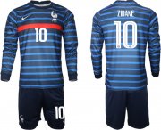Wholesale Cheap Men 2021 European Cup France home blue Long sleeve 10 Soccer Jersey1