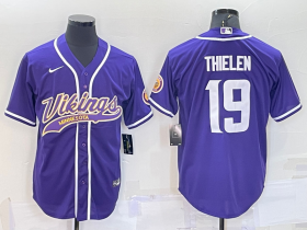 Wholesale Cheap Men\'s Minnesota Vikings #19 Adam Thielen Purple With Patch Cool Base Stitched Baseball Jersey