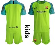 Wholesale Cheap Barcelona Blank Shiny Green Goalkeeper Kid Soccer Club Jersey