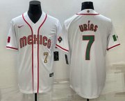 Cheap Men's Mexico Baseball #7 Julio Urias Number 2023 White Blue World Baseball Classic Stitched Jerseys