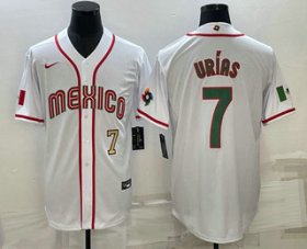 Cheap Men\'s Mexico Baseball #7 Julio Urias Number 2023 White Blue World Baseball Classic Stitched Jerseys