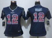 Wholesale Cheap Nike Patriots #12 Tom Brady Navy Blue Team Color Women's Stitched NFL Elite Strobe Jersey