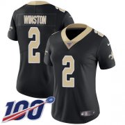 Wholesale Cheap Nike Saints #2 Jameis Winston Black Team Color Women's Stitched NFL 100th Season Vapor Untouchable Limited Jersey