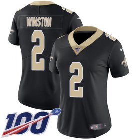 Wholesale Cheap Nike Saints #2 Jameis Winston Black Team Color Women\'s Stitched NFL 100th Season Vapor Untouchable Limited Jersey