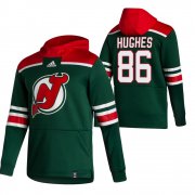 Wholesale Cheap New Jersey Devils #86 Jack Hughes Adidas Reverse Retro Pullover Hoodie Green