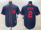 Cheap Men's New York Yankees #2 Derek Jeter Navy Red Fashion Cool Base Jersey