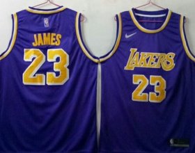 Wholesale Cheap Men\'s Los Angeles Lakers 23 Lebron James Purple Nike Swingman Jersey