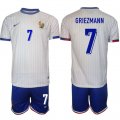 Cheap Men's France #7 Antoine Griezmann White 2024-25 Away Soccer Jersey Suit