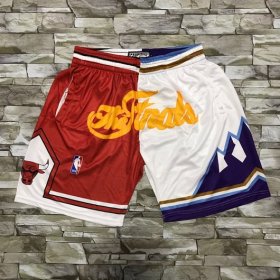 Wholesale Cheap Men\'s Chicago Bulls and Utah Jazz Red With White 1997 The Finals Patch Split Hardwood Classics Soul Swingman Throwback Shorts