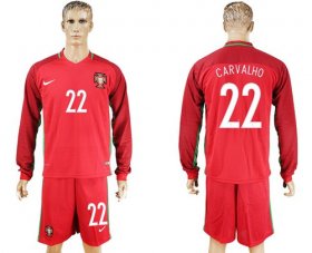 Wholesale Cheap Portugal #22 Carvalho Home Long Sleeves Soccer Country Jersey