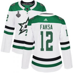 Cheap Adidas Stars #12 Radek Faksa White Road Authentic Women\'s 2020 Stanley Cup Final Stitched NHL Jersey