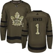 Wholesale Cheap Adidas Maple Leafs #1 Johnny Bower Green Salute to Service Stitched NHL Jersey