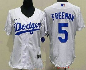 Wholesale Cheap Women\'s Los Angeles Dodgers #5 Freddie Freeman White Cool Base Jersey