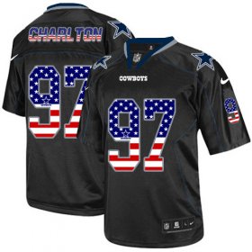 Wholesale Cheap Nike Cowboys #97 Taco Charlton Black Men\'s Stitched NFL Elite USA Flag Fashion Jersey