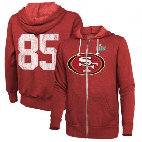 Wholesale Cheap Men\'s San Francisco 49ers #85 George Kittle NFL Red Super Bowl LIV Bound Player Name & Number Full-Zip Hoodie