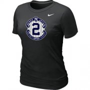Wholesale Cheap Women's Nike New York Yankees #2 Derek Jeter Official Final Season Commemorative Logo Blended T-Shirt Black