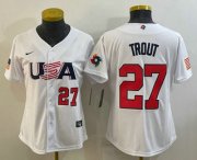 Cheap Womens USA Baseball #27 Mike Trout Number 2023 White World Classic Replica Stitched Jersey