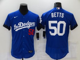 Wholesale Cheap Men\'s Los Angeles Dodgers #50 Mookie Betts Blue 2021 City Connect Flex Base Stitched Jersey