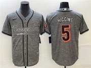 Wholesale Cheap Men's Cincinnati Bengals #5 Tee Higgins Gray With Patch Cool Base Stitched Baseball Jersey