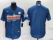 Wholesale Cheap Men's Los Angeles Dodgers Blank Navy Blue Pinstripe Mexico Cool Base Nike Jersey