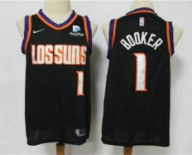 Wholesale Cheap Men\'s Phoenix Suns #1 Devin Booker Black 2020 City Edition NBA Swingman Jersey With The Sponsor Logo