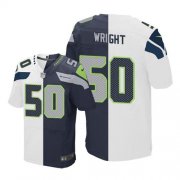 Wholesale Cheap Nike Seahawks #50 K.J. Wright White/Steel Blue Men's Stitched NFL Elite Split Jersey