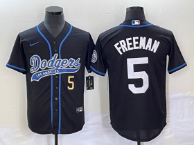 Wholesale Cheap Men\'s Los Angeles Dodgers #5 Freddie Freeman Number Black Cool Base Stitched Baseball Jersey