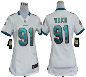 Wholesale Cheap Nike Dolphins #91 Cameron Wake White Women\'s Stitched NFL Elite Jersey