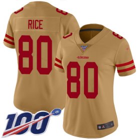 Wholesale Cheap Nike 49ers #80 Jerry Rice Gold Women\'s Stitched NFL Limited Inverted Legend 100th Season Jersey