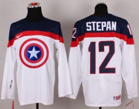 Wholesale Cheap Olympic Team USA #12 Derek Stepan White Captain America Fashion Stitched NHL Jersey