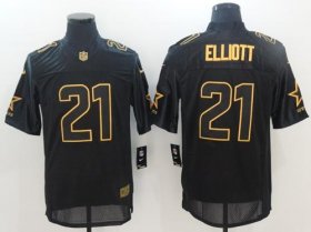 Wholesale Cheap Nike Cowboys #21 Ezekiel Elliott Black Men\'s Stitched NFL Elite Pro Line Gold Collection Jersey